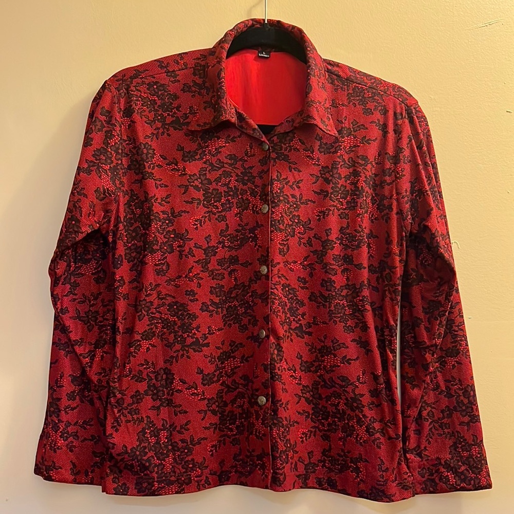 Linzen Women Top Button Front Collar Shirt LinenSilk Blend Size L Long Sleeves